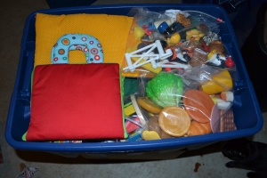 The bin in our garage with the toys we aren't currently using.